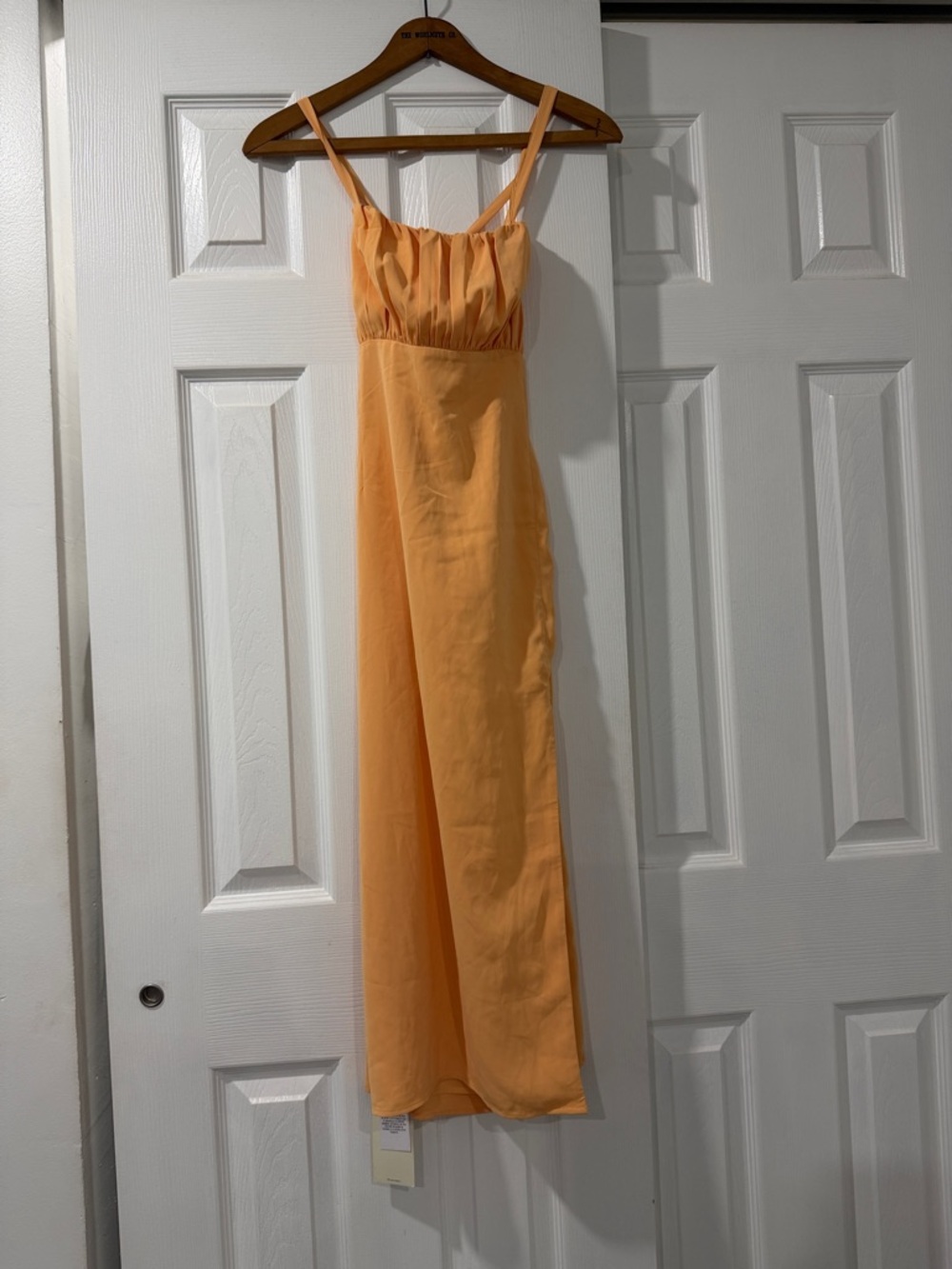 Abercrombie & Fitch Peach Midi Dress with Gathered Bodice